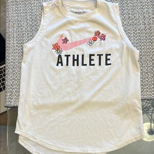 Nike White Tank Top with Pink Swoosh and Floral Design